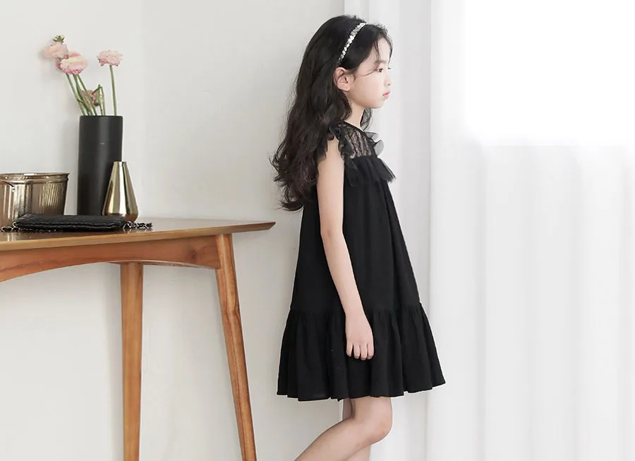 mesh patchwork girls party dress kids clothes black sleeveless ruched girls dresses 2018 summer infant dresses children clothing (6)