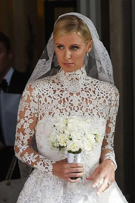 2019-nicky-hilton-white-lace-wedding-dresses-with-long-sleeves-high-neck-bridal-gowns-cathedral-winter-spring-vintage-wedding-dresses (7)_副本