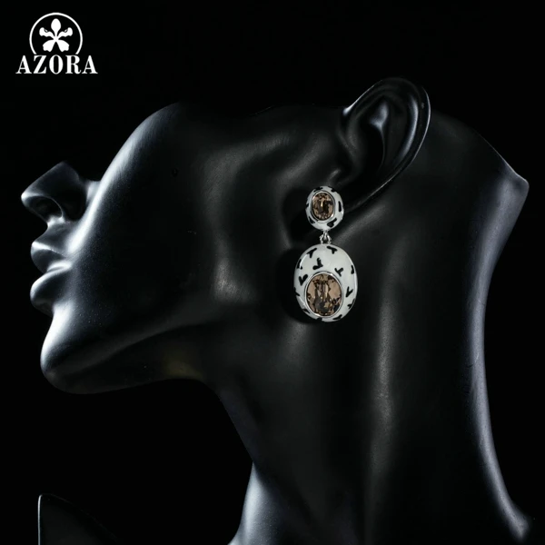 AZORA 2015 Latest Design Charming Oval Egg Stellux Austrian Crystal Pave Drop Earrings for Women TE0204