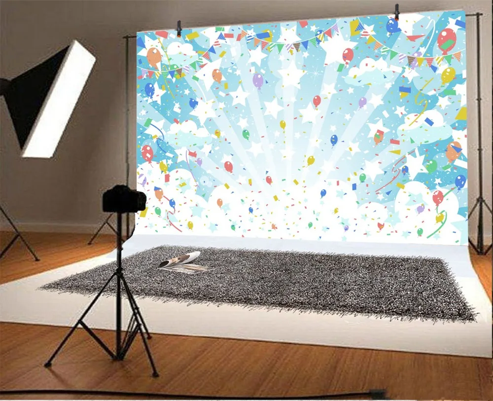 Laeacco Light Bokeh Balloons Flags Baby Birthday Party Photography Background Customized Photographic Backdrops For Photo Studio