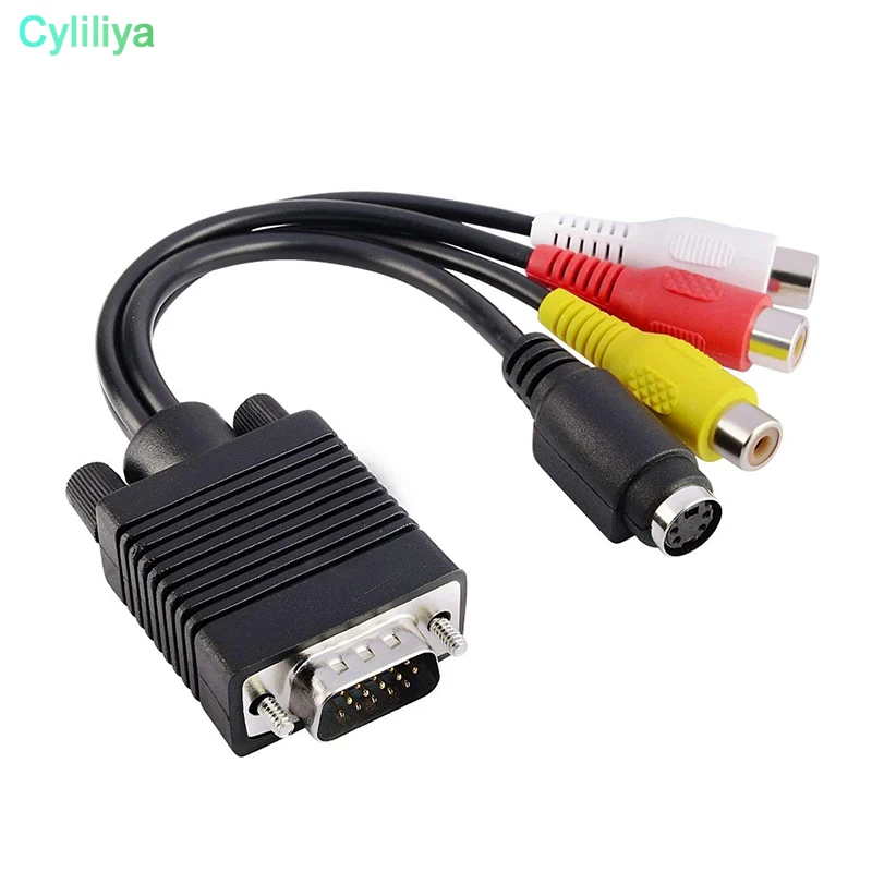 150pcs 19cm VGA to S-Video 3 RCA Composite AV TV Video Out Adapter Converter Cable for PC | Электроника