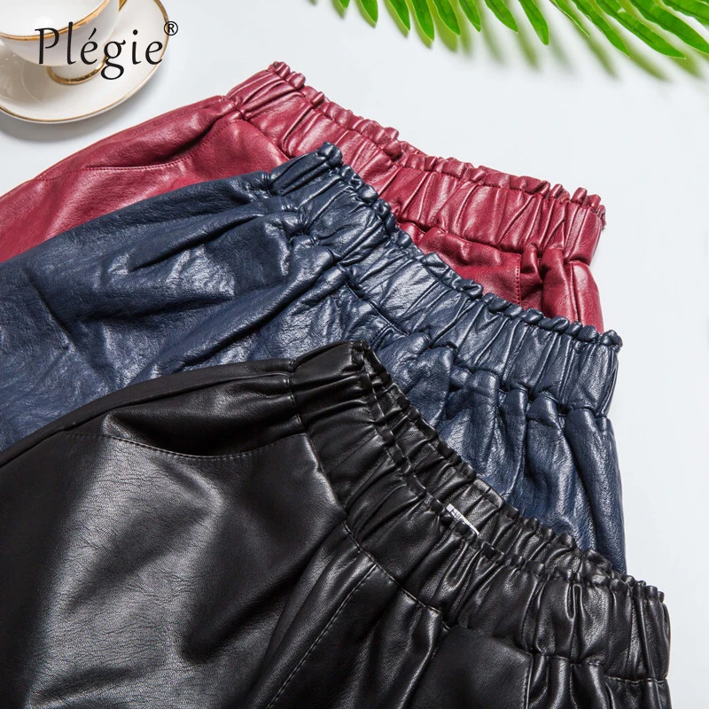 Кожаные шорты Plegie размера плюс 4XL женские осенне зимние свободные широкие с