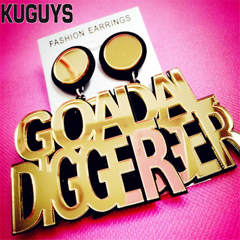 

KUGUYS Rock HipHop Jewelry Hyperbole Gold Letter Drop Earring Fashion Oorbellen Large Earrings for Women Pendientes Brincos