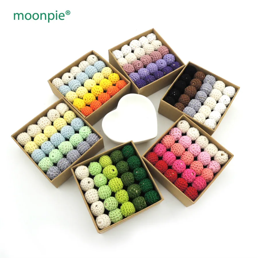 Moonpie 6 Color Set 20pcs 16mm Crochet Beads Organic Pastel Teething Coffee Yellow Green Purple Crochet Wooden Beads EA372