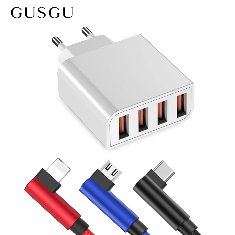 

GUSGU 4 Port 5V 3.4A Universal Desktop USB Charger Mini Smart Mobile Phone Cable For iPhone Samsung EU Plug Smart Phone Chargers
