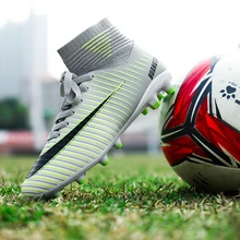Обувь для футбола мужские полусапоги футбольные бутсы длинные шипы TF, с высоким верхом, с мягкой/фирмы грунтовка кроссовки с принтом смайлов; мягкая домашняя газон для мини-футбола для детей
