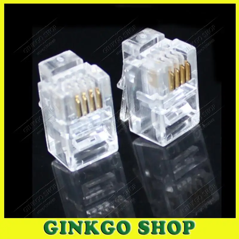 100pcs/lot Crystal RJ12 4P4C Modular Plug Handset Adapter Telephone