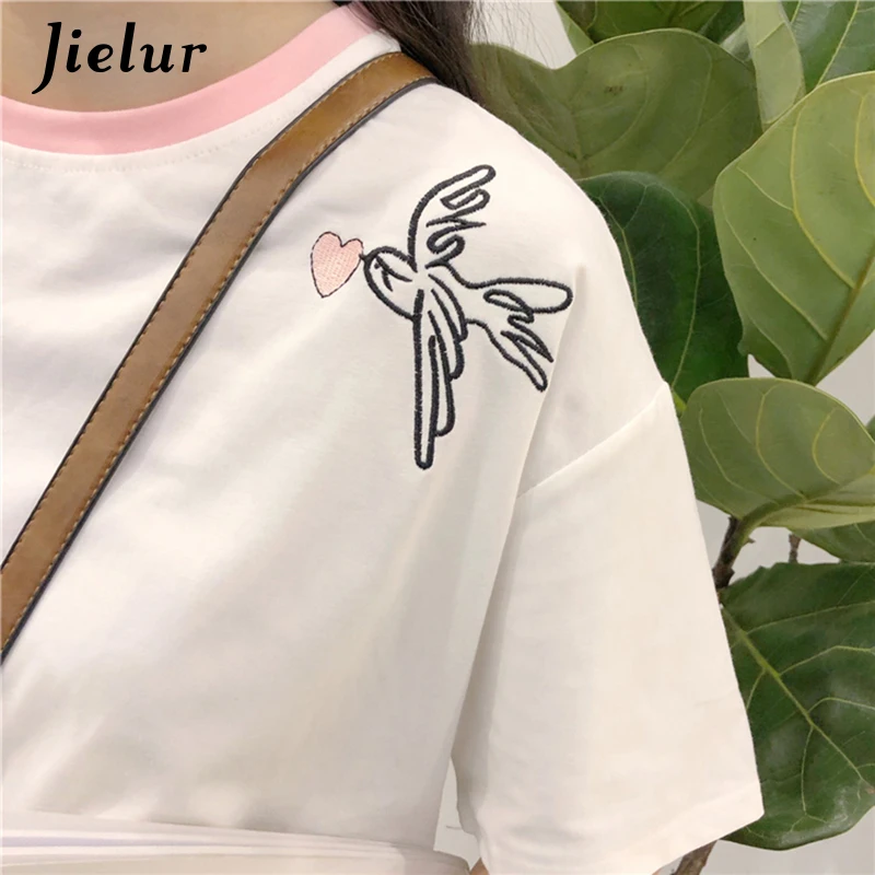 Jielur футболка женская с вышивкой в виде сердца Kawaii хипстерская одежда по аниме