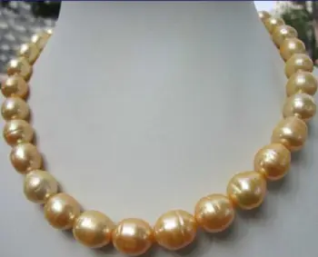 

stunning12- 13mm round south sea gold pearl necklace 18"14k