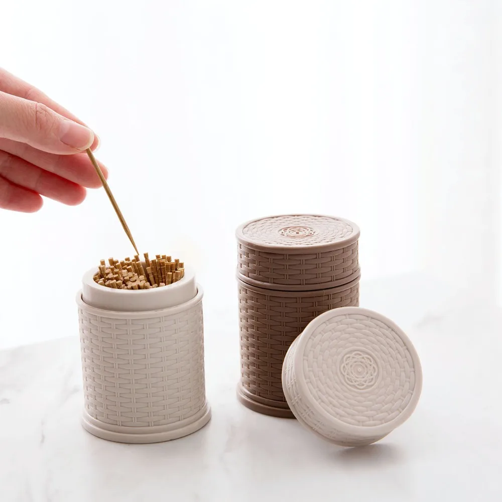 Bamboo Weave Toothpick Box With Cover Home Toothpick Holder PP Material Toothpick Container Pocket Small Toothpick Storage Box