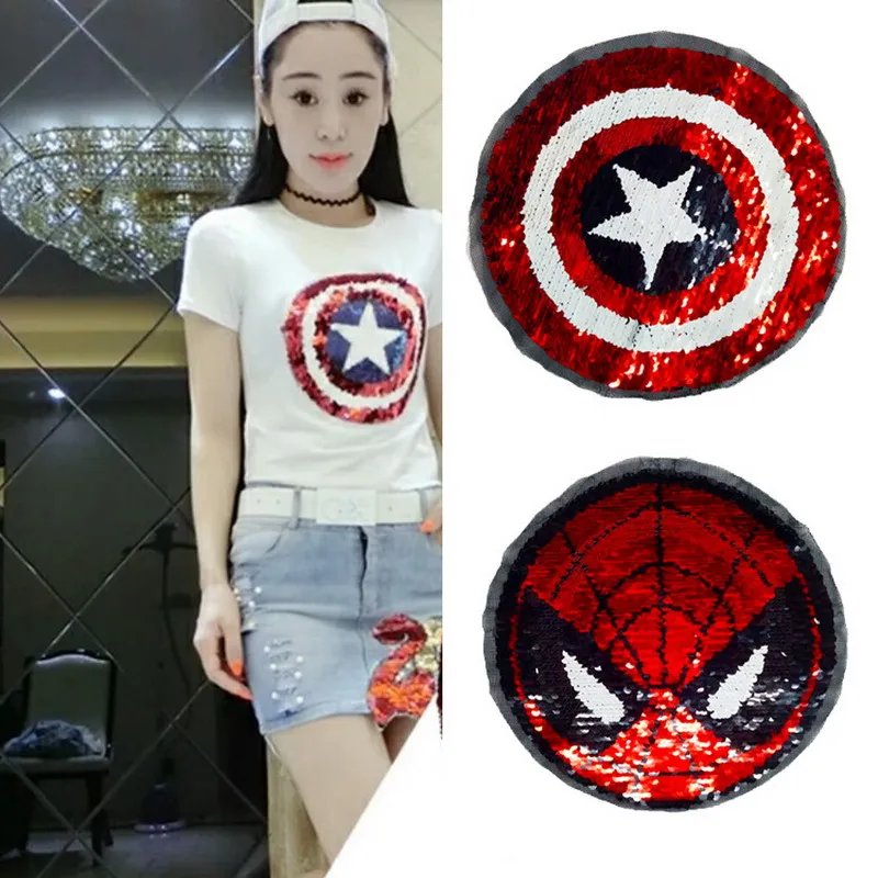 

1 piece Shining Reversible Change Colour Patches for T Shirt Coat Sequins Sew On Embroidered Reverse Patch Applique NL014