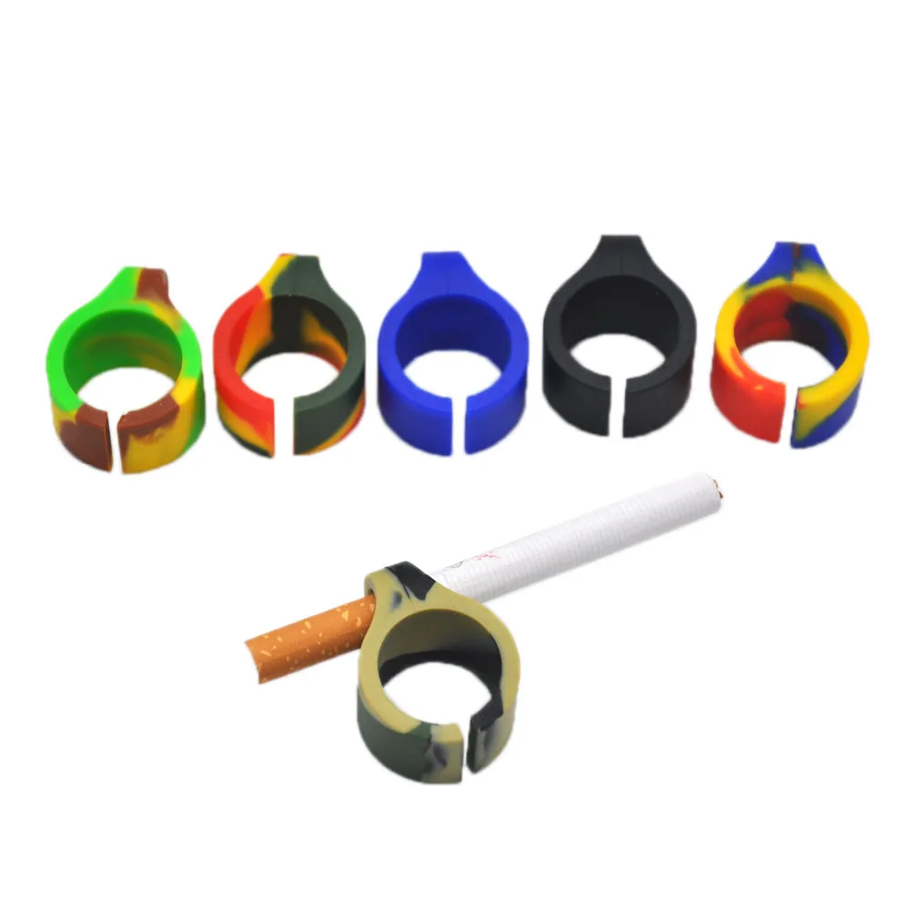 

30Pcs/Lot Two Types Available Silicone Ring Finger Hand Rack Cigarette Holder For Regular smoking Accessories Gift Color Random
