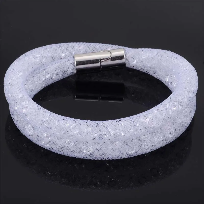Miasol, сетчатая цепочка, шарм, полностью полимерный кристалл, двойная обёрточная бумага, магнитный обернутый браслет для женщин, для вечеринки, свадебный подарок - Окраска металла: White with clear