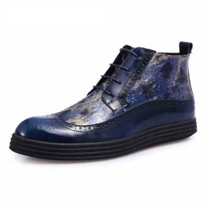 

Winter Man Genuine Leather Block Carving Ankle Boots Darkness Owen Lace-Up Trainers High Street Men Sneaker Party Dress Shoes