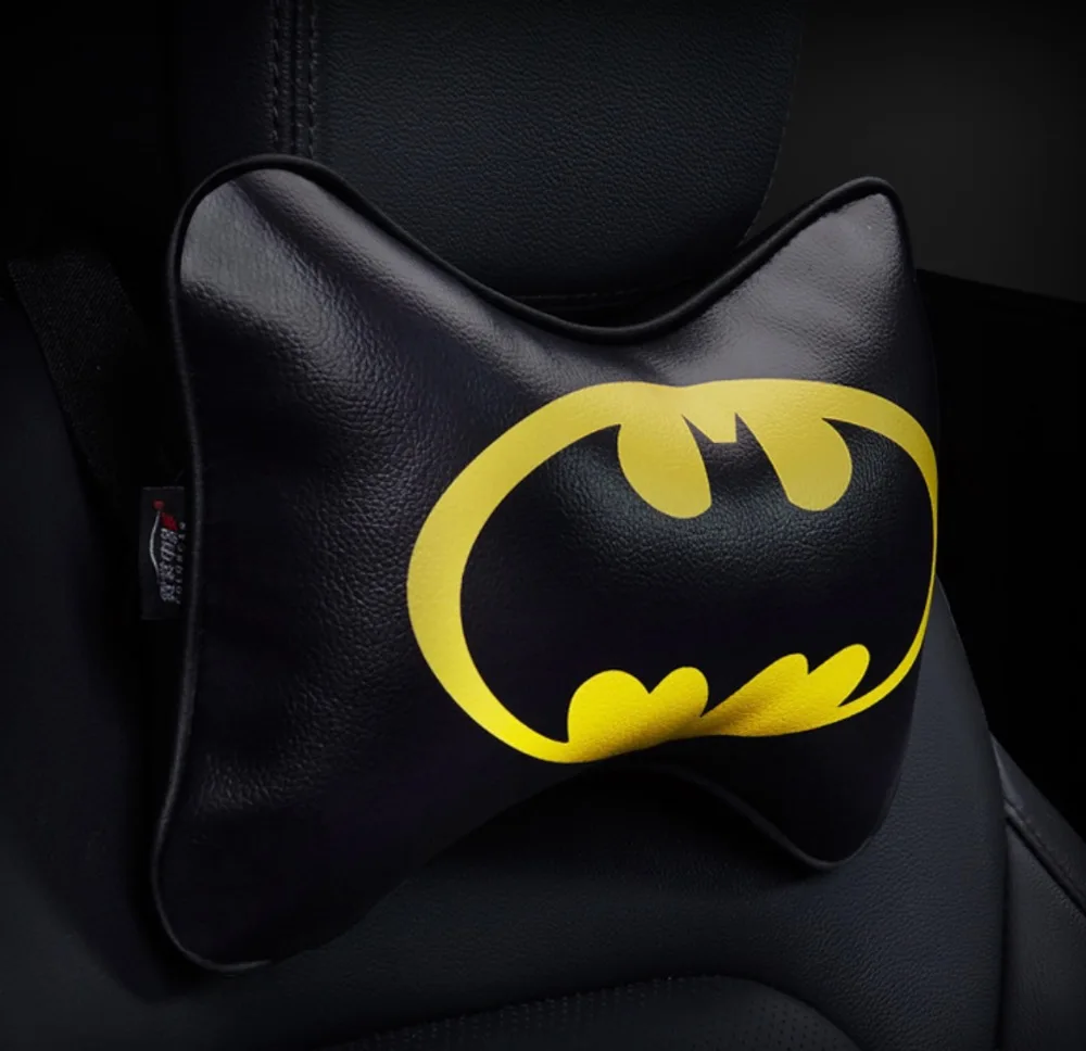 

PU Leather Universal Car Seat Neck Pillow Memory Batman Superman Headrest Pillow For Auto Accessories