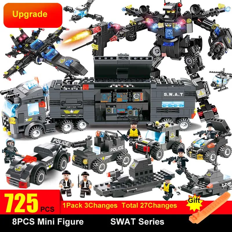 

8 in 1 SWAT City Police Station Toys Weapon Gun Blocks Assembled Plastic building block toys for children Compatible with Legoed