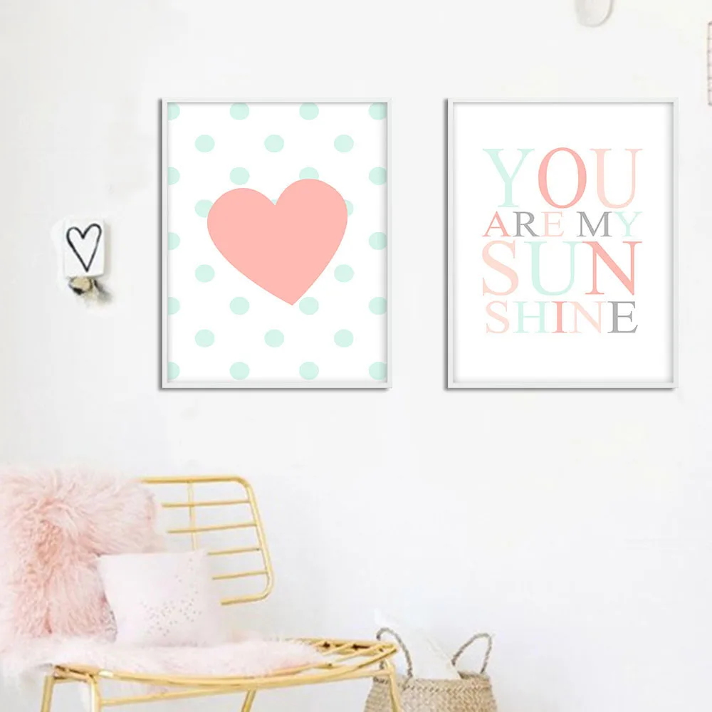 Us 2 47 55 Off Peach Tree Heart Canvas Poster Nursery Quote Wall Art Print Painting Nordic Picture Kids Bedroom Decor You Art My Sunshine In