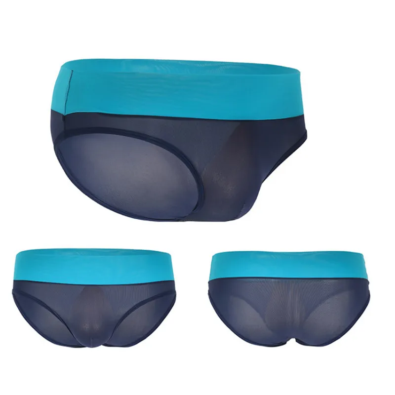 

Free Delivery Mens Wideth Belts Sexy Transparent Triangular Underwear Super Thin and Breath Smooth Silk Briefs