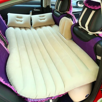 Универсальный надувной матрас на заднем сиденье для автомобиля, кровать для путешествий, многофункциональный походный коврик, матрас, подушка с подушками - Цвет: Бежевый