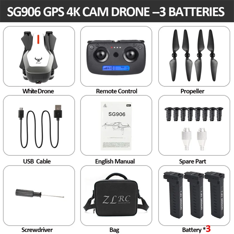 Beast SG906 gps 5G wifi FPV с 4K Ультра прозрачной камерой бесщеточный складной X193 Радиоуправляемый Дрон Квадрокоптер RTF черный VS F11 B4W - Цвет: white 3BAT Bag