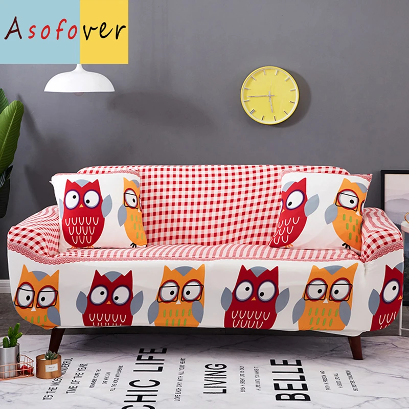 1PC Red Plaid Owl Sofa Cover Elastic Sofa Slipcover Cubre Sofa Stretch