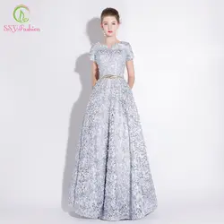 SSYFashion банкетное элегантное вечернее платье простое серое кружевное платье в пол Формальные платья с поясом на заказ для вечерние халат De