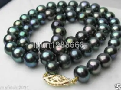 

Natural 9-10mm Tahitian Black Pearl Necklace 18" AAA