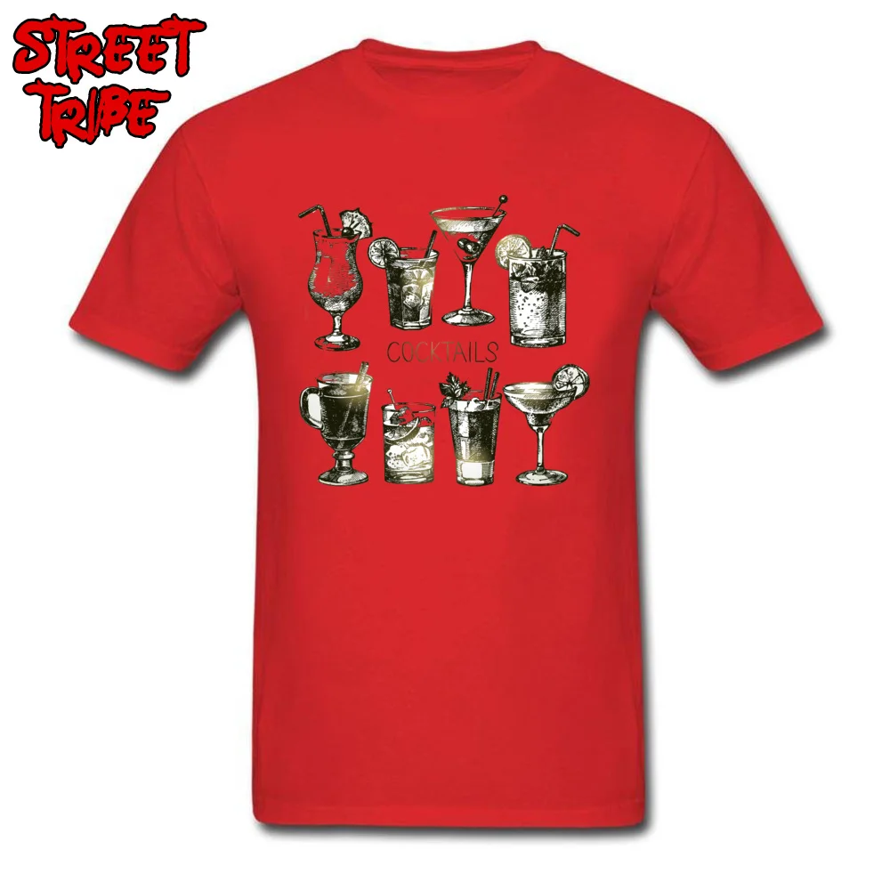 cocktail martini alcoholic drink Camisa Tops Shirt Short Sleeve for Male Cotton Fabric Crewneck T-Shirt Design Tshirts Fashion cocktail martini alcoholic drink red