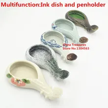 1 шт., керамическая чернильная тарелка, китайская кисточка, держатель для краски, художественные школьные принадлежности
