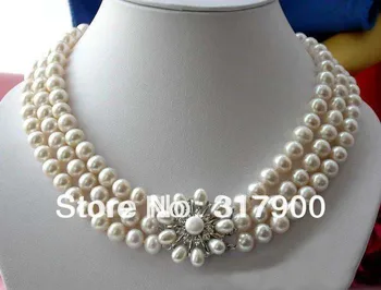 

3ROW 10MM WHITE ROUND FRESHWATER CULTURED PEARL NECKLACE