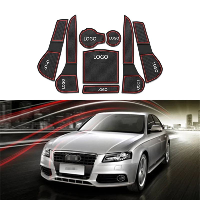 

Car Gate Slot Mat Customized Logo Interior Accessories Door Pad Cup Non-slip mats For Audi new A4L A4 B8B9 2009-2016 Groove Mat