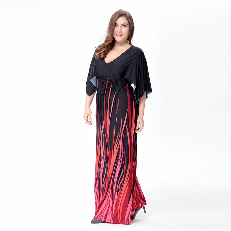 Elegant Boho print plus size Dress women summer
