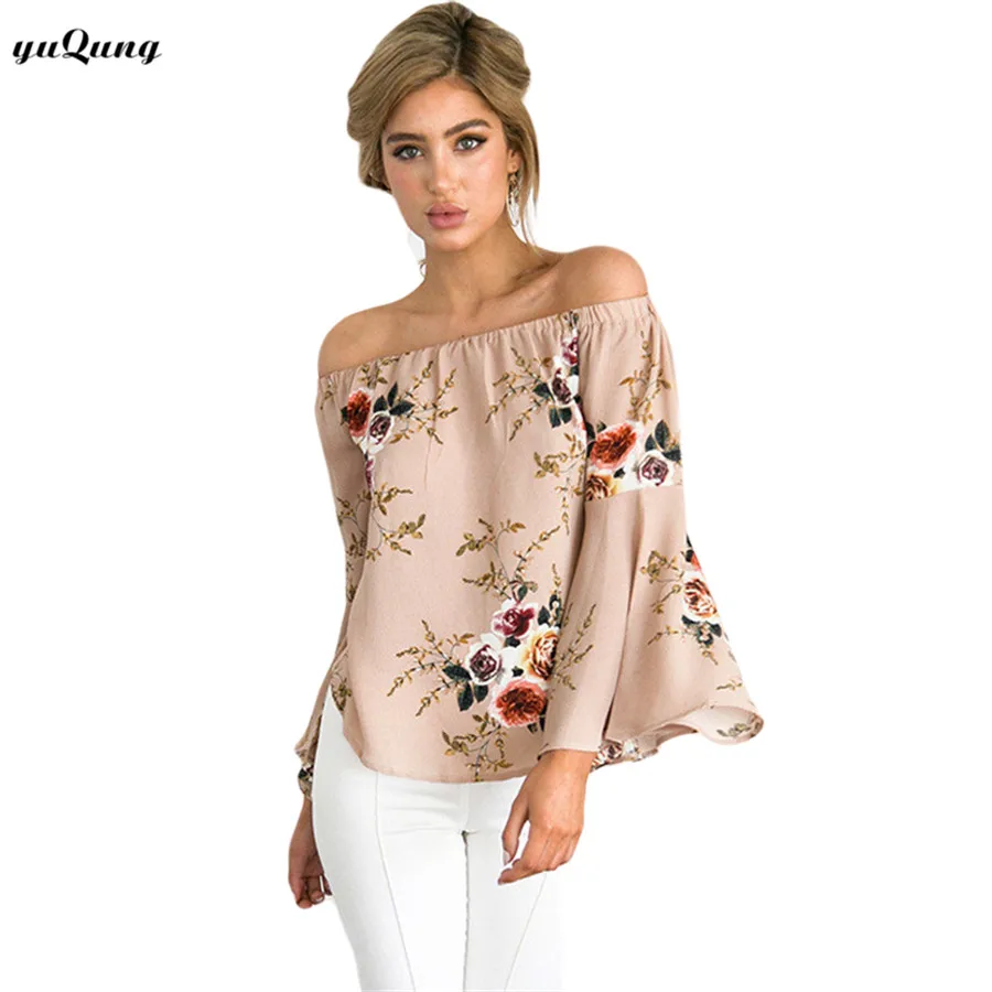 yuqung Women Blouses 2017 Floral print Off Shoulder tube