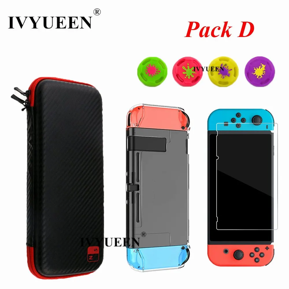 

IVYUEEN Carrying Bag Box for Nintend Switch NS Console Case & Tempered Glass Film & Crystal Hard Shell Thumb Sticks Grips Cap
