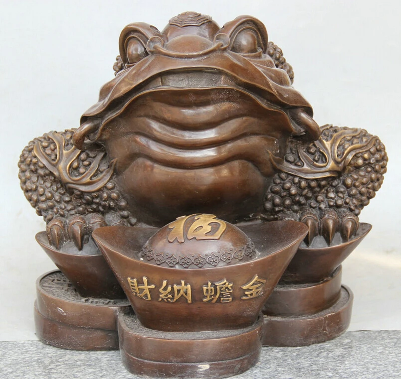 

Collectible bronze S2117 18" Chinese Bronze Folk Wealth Money Coin Golden Toad Spittor sculpture Statue