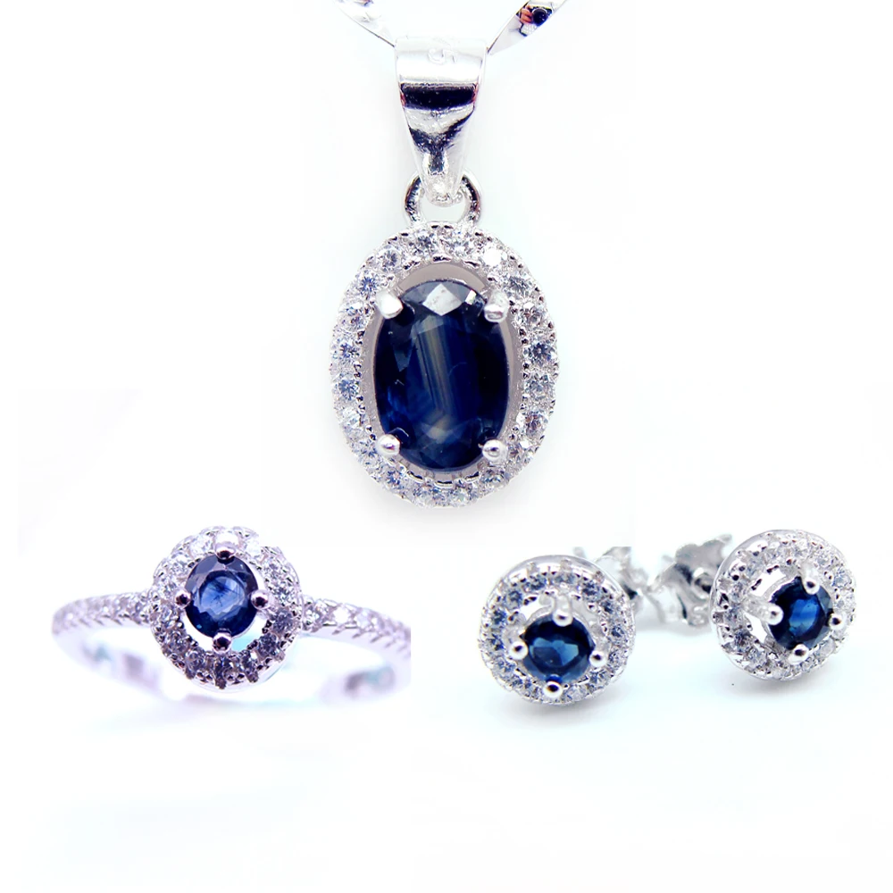 Buy 2016 New Natural Blue Sapphire 925 Sterling Silver