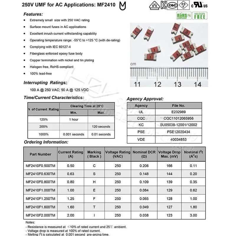 MF2410F2.000TM плавкие предохранители поверхностного монтажа 2410 2A 250V пусковой механизм Curren предохранитель высокого давления