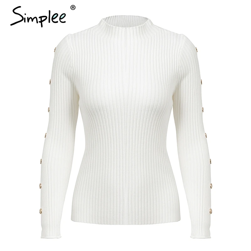Simplee Turtleneck slim fit autumn women sweater Rivet knitted sweaters and pullovers female jumper tops 2018 casual