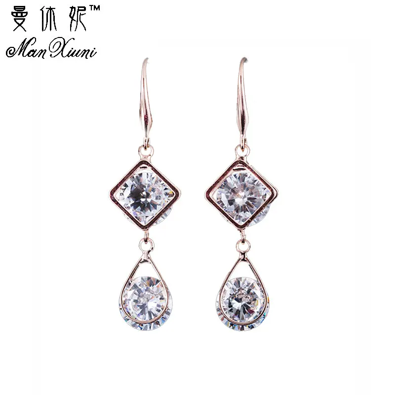 Женские серьги подвески из розового золота с фианитами|long drop earrings|long earringslong earrings
