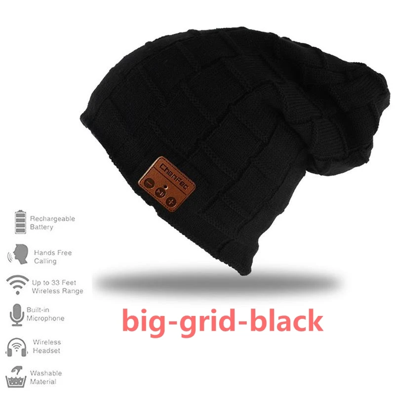 Bluetooth шляпа мода беспроводной Bluetooth CHENFEC шапка с стереонаушники гарнитуры наушники Колонки микрофон лучшие подарки - Цвет: big-grid-black