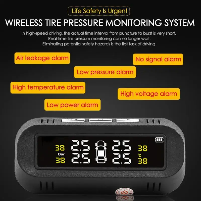 C68 USB + Solar Car TPMS монитор давления в шинах температурная система предупреждения с 4