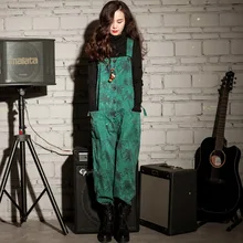 Women Maple leaves Print Jumpsuits Female Loose Overalls Trousers Ladies Casual Pockets Buttons Pants 2016 Summer