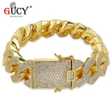 GUCY хип хоп браслет золото/серебро цвет покрытием микро Pave CZ камни все Iced Out звено цепи браслеты для мужчин подарок "7", "8", 9 дюймов