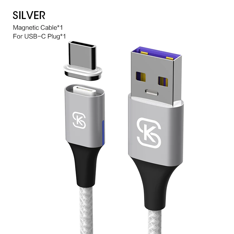 Магнитный зарядный usb-кабель USB type C супер быстрый 5A для huawei p20 lite huawei mate 20 Pro Honor 10 V20 телефон в автомобиле SIKAI - Цвет: for type c silver