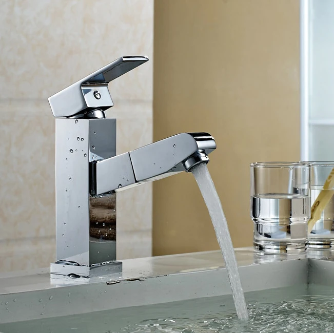 Buy Basin Faucets Pull Out Bathroom Sink Taps Chrome