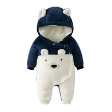 Милый комбинезон с рисунком медведя для малышей; Одежда для новорожденных; хлопковый комбинезон с капюшоном для мальчиков и девочек; зимний Плотный Комбинезон для малышей