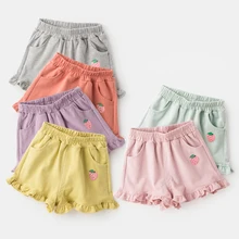 Хлопковые футболки в стиле «Принцессы» для девочек шорты с оборками Детские Кружевные шорты трусики/штаны на подгузник однотонная детская одежда с фруктовым принтом Bobo Bebe Шорты для девочки, детские летние штаны