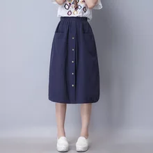 Весенняя хлопковая длинная юбка Художественный летняя юбка для отдыха Женская одежда кнопка Faldas Mujer Moda Saia Миди Saia Longa