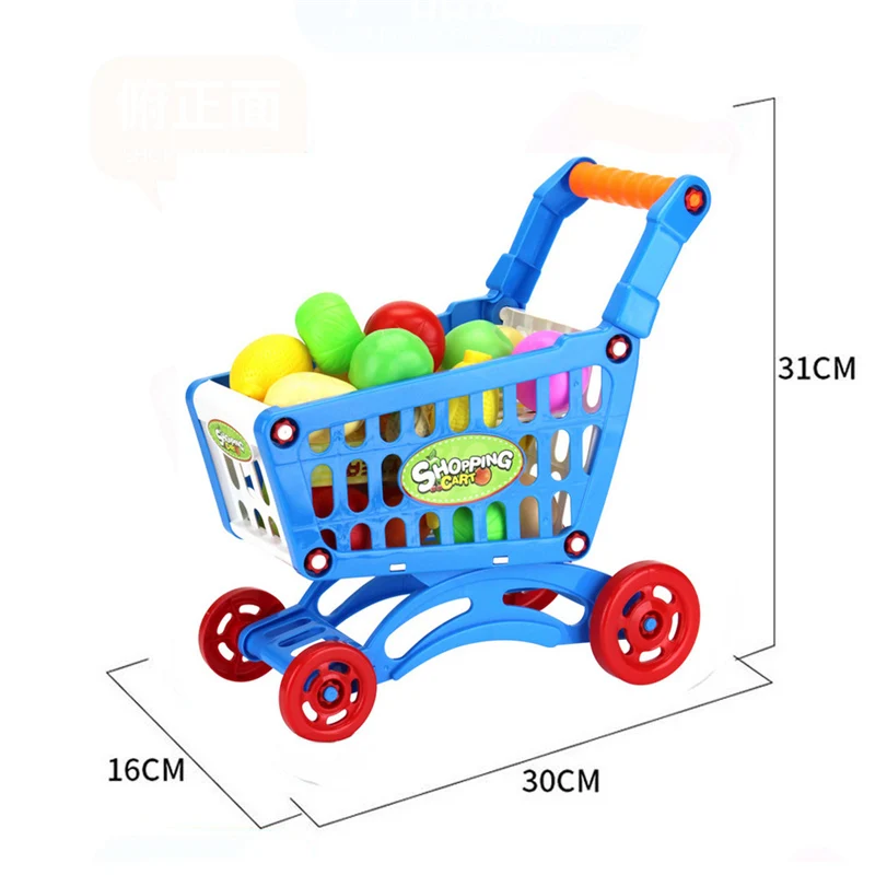 Высококачественные тележки для покупок фруктовые овощные ролевые игры Детский обучающий игрушечный дизайн для детей 30 - Цвет: Синий