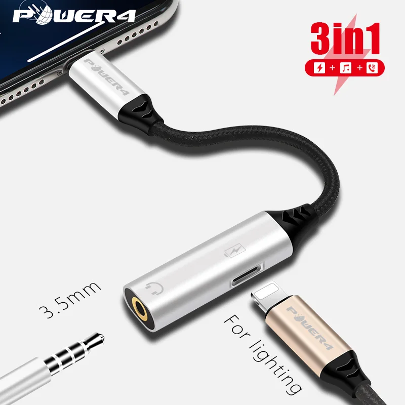 

Power4 Charger and Audio Adapters For Lightning to 3.5mm Headphone Adapter For 7 8 8P iPhone Splitter 3 in 1 Earphone AUX